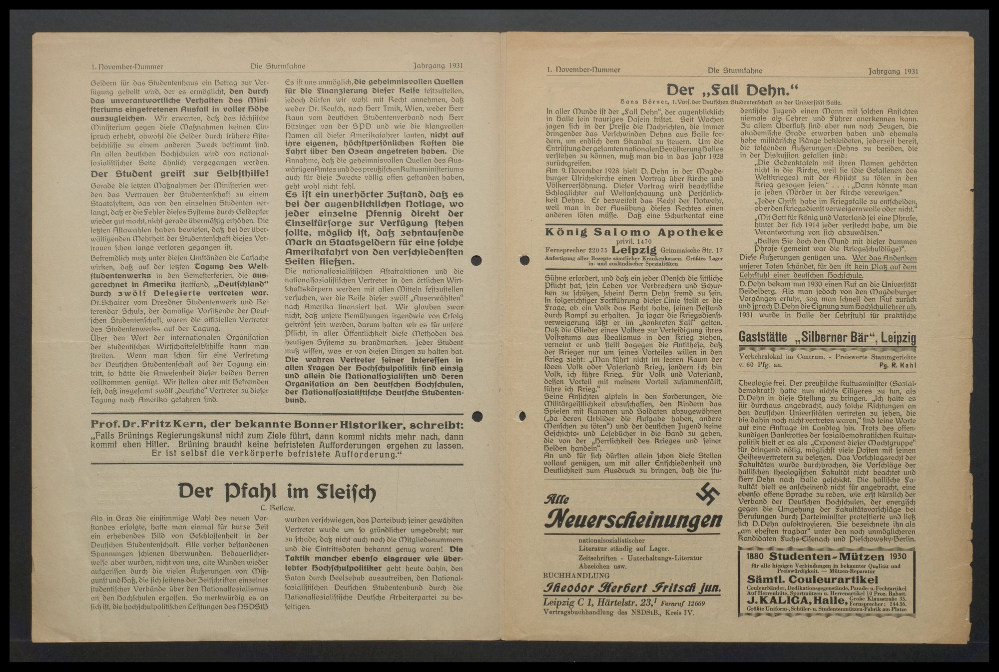 Flugblatt "Die Sturmfahne. Hochschule und Nationalsozialismus" -Jahrgang 1931, 1. November-Nr., S. 2, 3