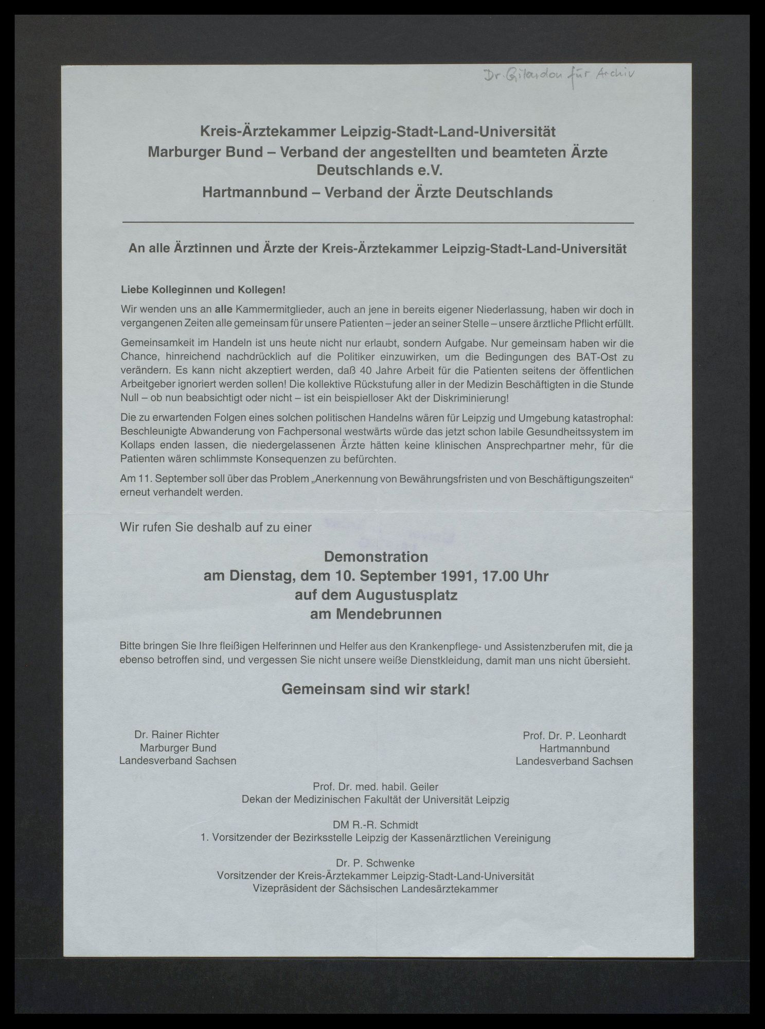 Kreis-Ärztekammer Leipzig - Stadt - Land - Universität: Demonstration auf dem Augustusplatz