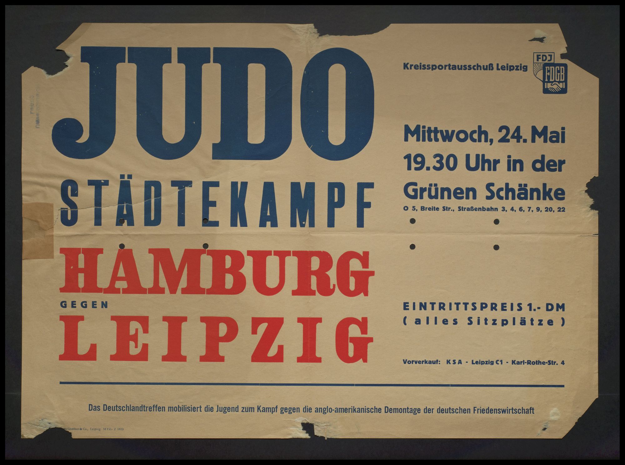 FDJ, FDGB, Kreissportausschuss Leipzig: Judo Städtekampf Hamburg gegen Leipzig