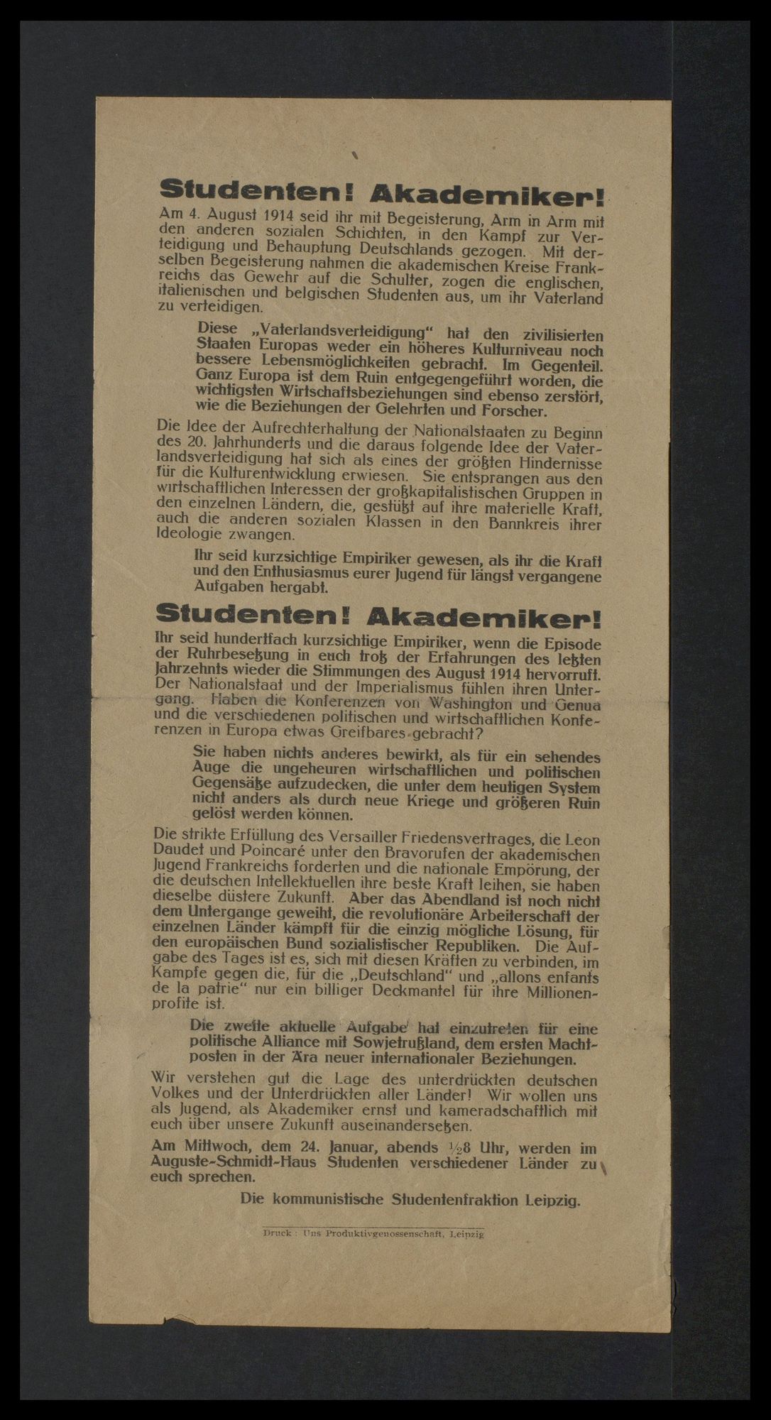 Kommunistische Studentenfraktion Leipzig: "Studenten! Akademiker!"