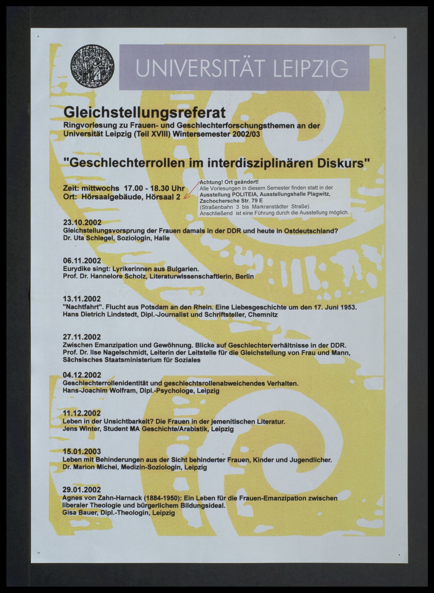 Universität Leipzig, Gleichstellungsreferat: Ringvorlesung zu Frauen- und Geschlechterforschungsthemen "Geschlechterrollen im interdisziplinären Diskurs" (Teil 18)