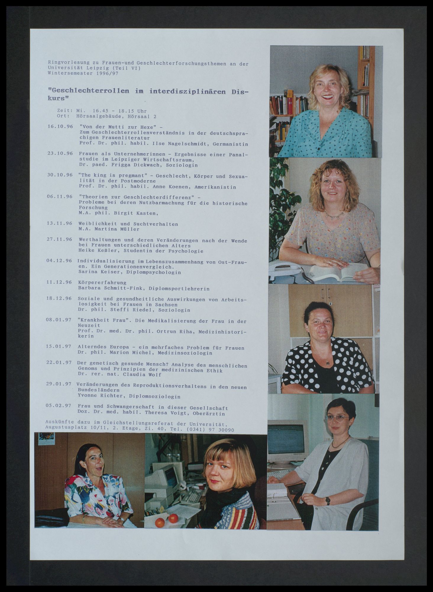 Universität Leipzig, Gleichstellungsreferat: Ringvorlesung zu Frauen- und Geschlechterforschungsthemen "Geschlechterrollen im interdisziplinären Diskurs" (Teil 6)