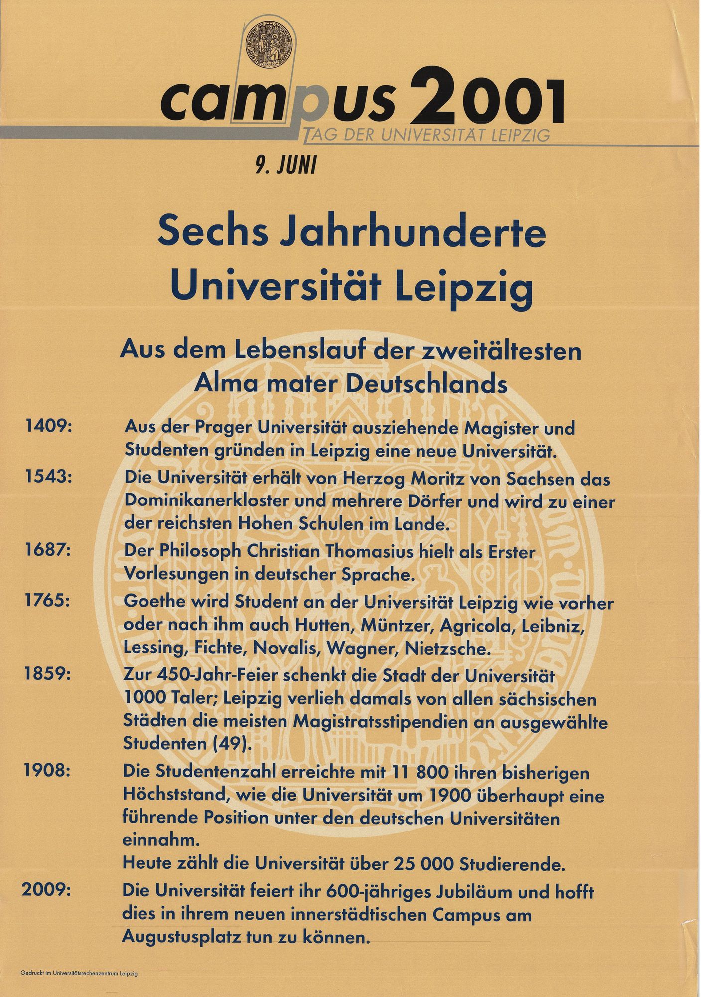 Universität Leipzig: Campus 2001 - Tag der Universität Leipzig "Sechs Jahrhunderte Universität Leipzig"